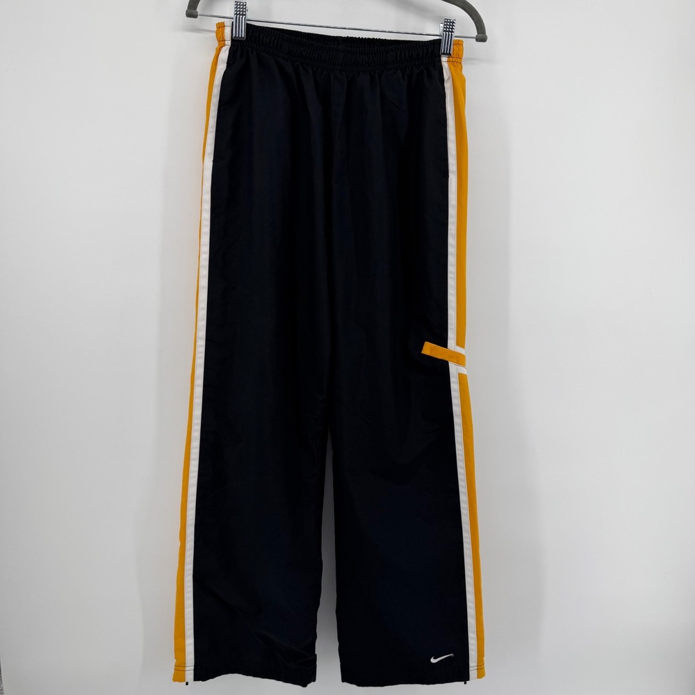Nike Track Pants Kids XL Black Yellow White Striped Lined Athletic Joggers